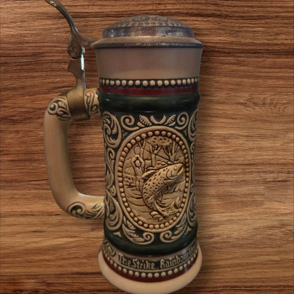 VTG‎ Avon Brazil Beer Stein The Strike Rainbow Trout Setter Hunter #249859